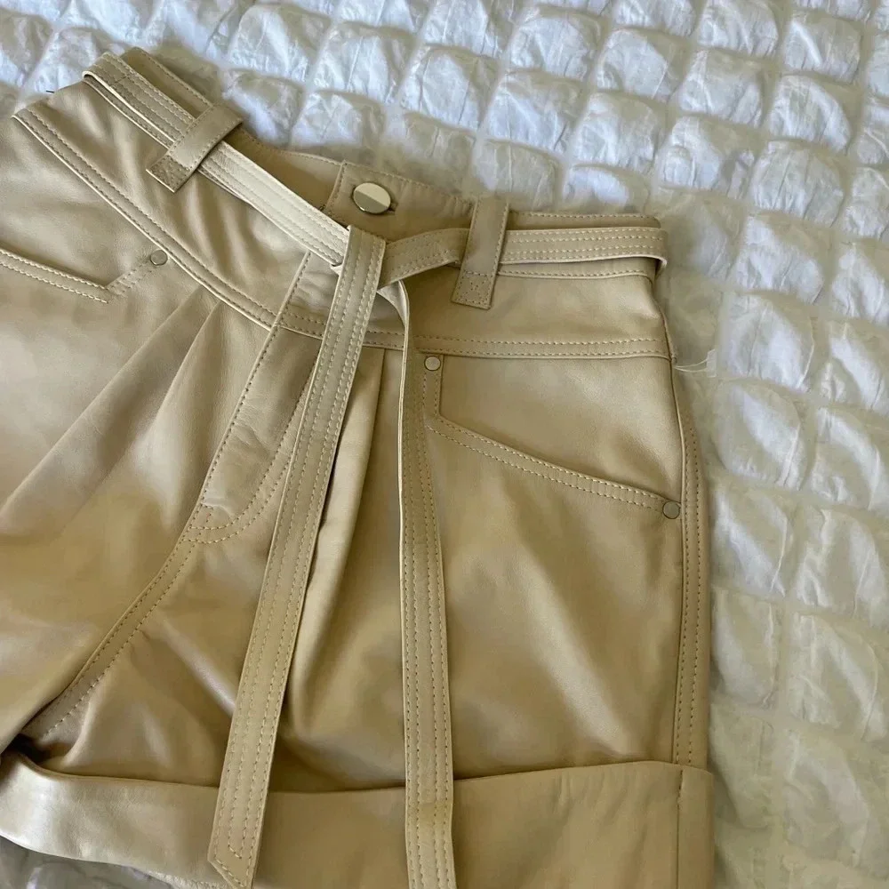 Revolve L’Academie Savon cream leather shorts